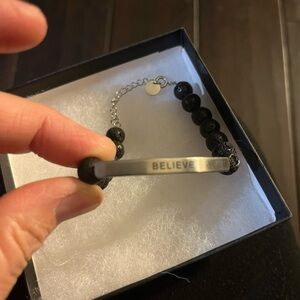Silver and Black 'Believe' Bracelet